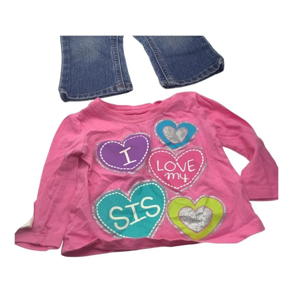 1989 Place Clothing Lot 4pc Girls 6-9 Months Shirts Stretch Boot Cut Denim Jeans